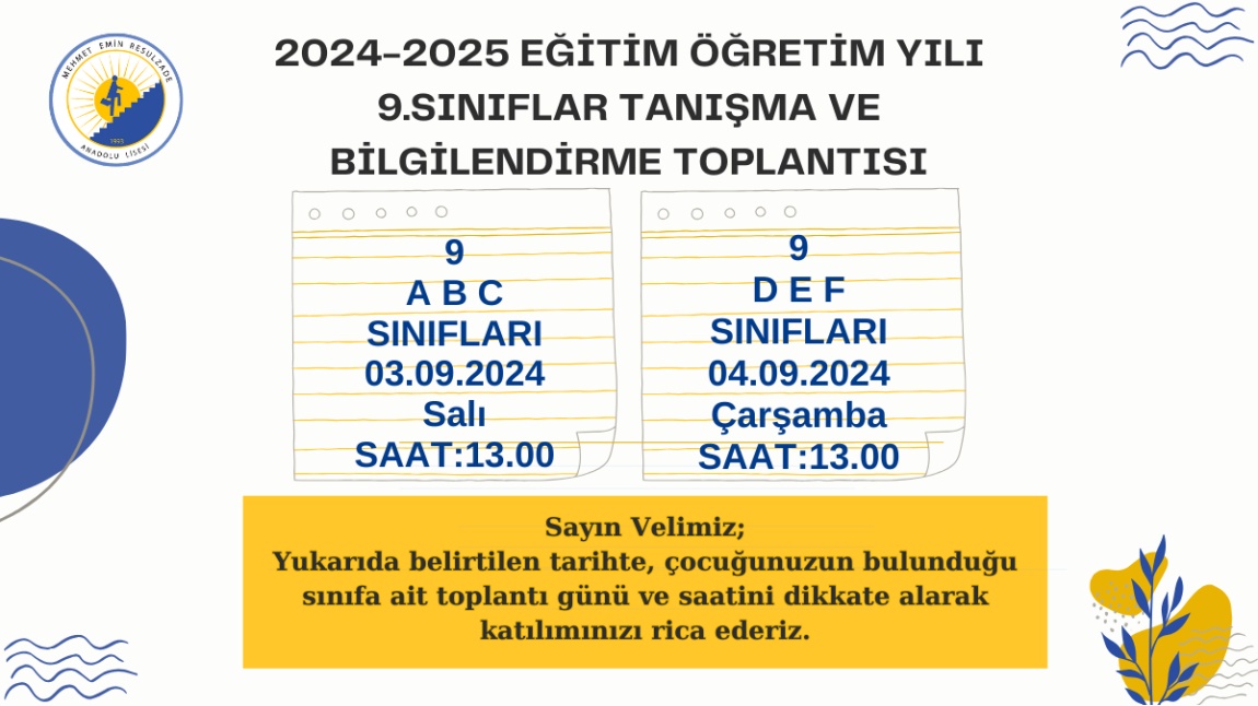 2024-2025 EĞİTİM ÖĞRETİM YILI 9.SINIFLAR TANIŞMA VE BİLGİLENDİRME TOPLANTISI